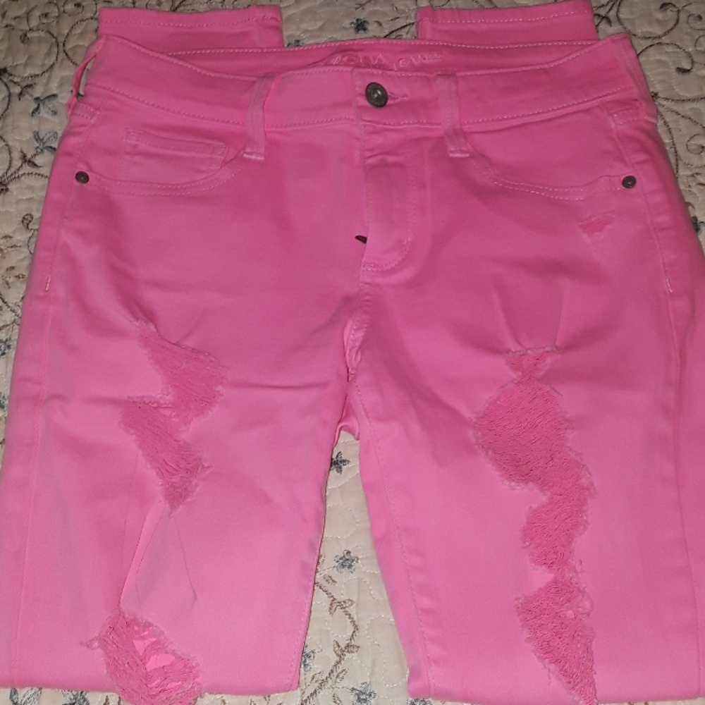Hot pink high waisted jeans